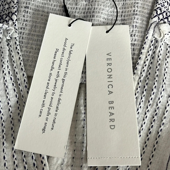 Veronica Beard Cox Smocked Dress in Off-White/Blue -- NEW - Size Large - Picture 8 of 9